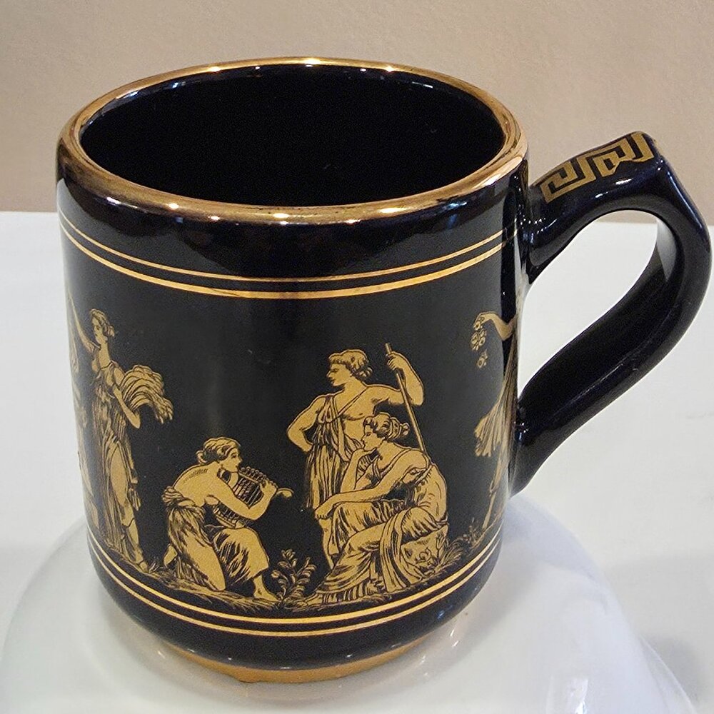 Neofitou Keramik Coffee Greek Ceramic Mug 24k Gold Trim, Mythology Expresso Cup